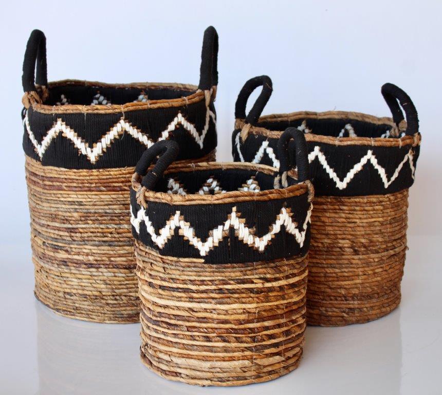 Set Of 3 Black & White Zigzag Baskets
